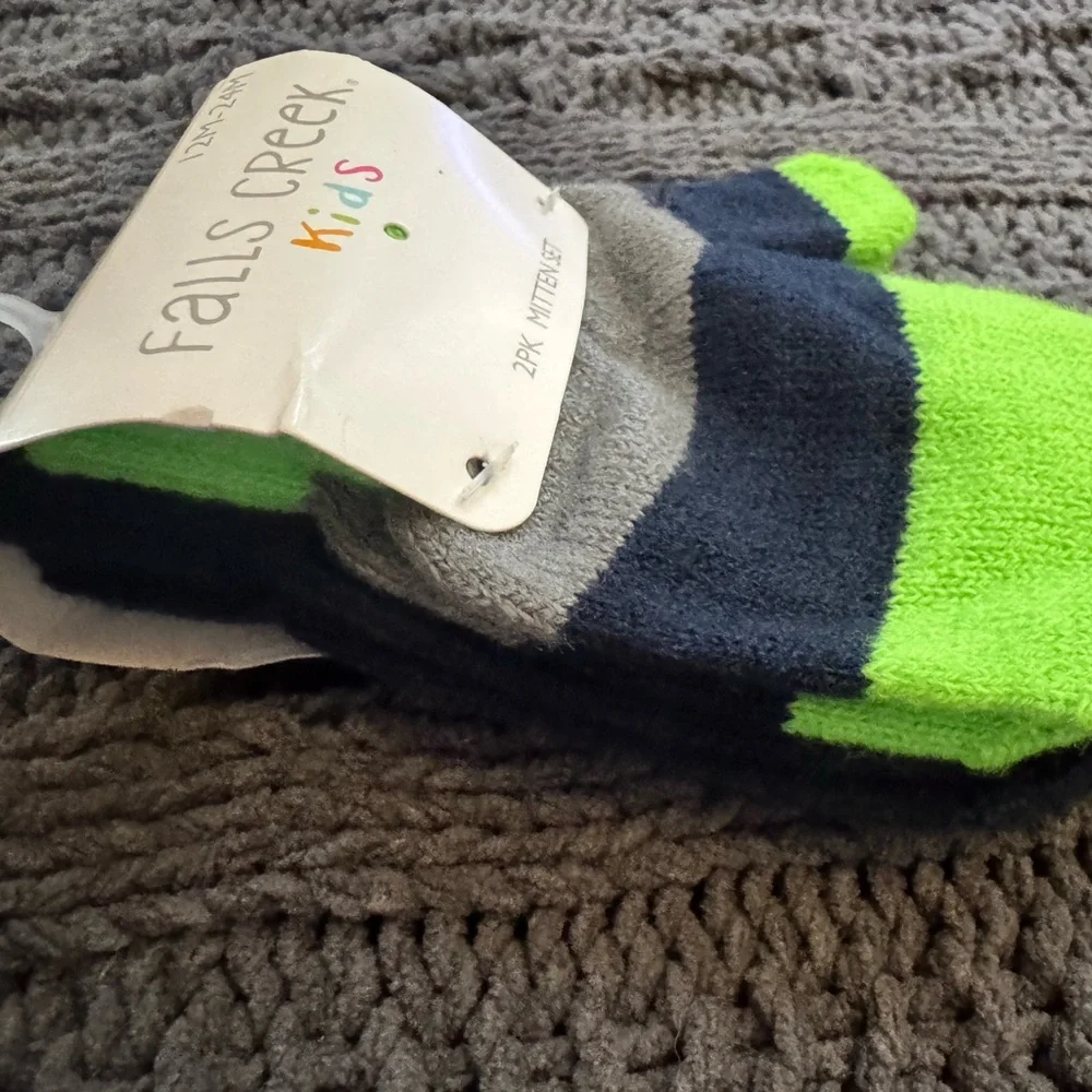 Falls Creek Neon Green, Black & Gray Toddler Mittens (12-24M)